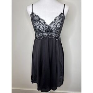 Vintage Petra Fashions Babydoll Slip Lingerie Dress M Black USA Lace Mini Sexy